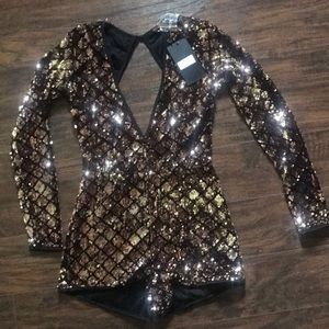 Bronze sequin romper NWT